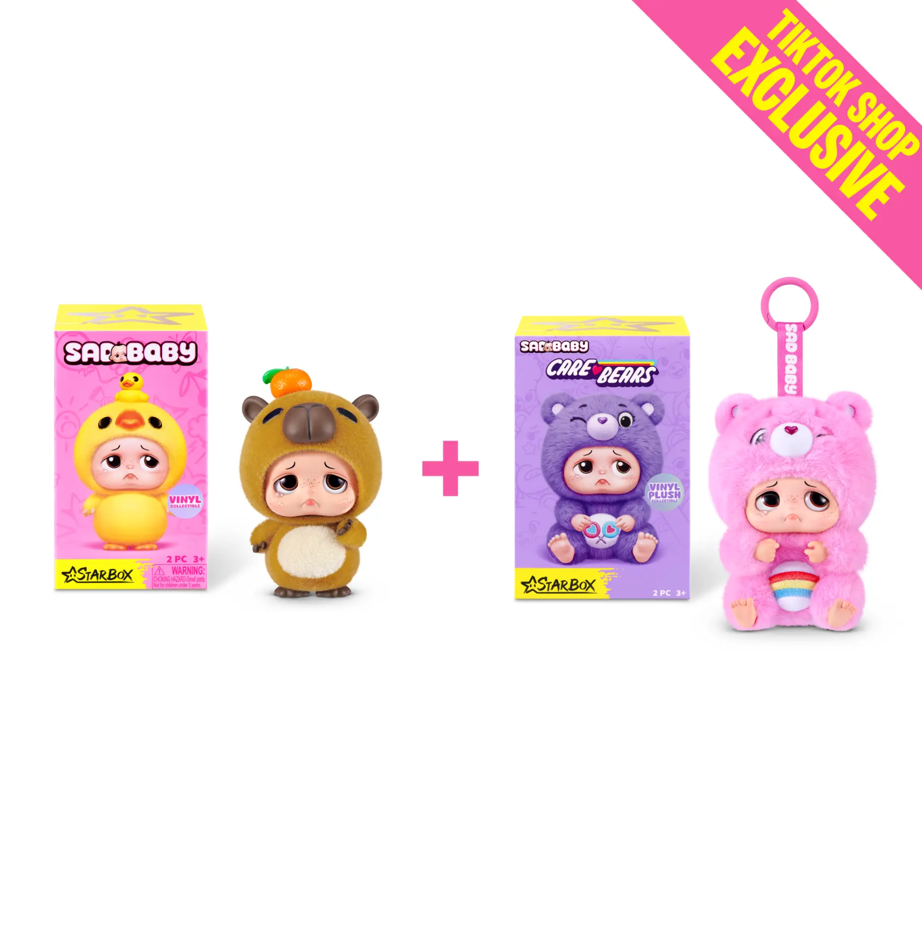 Starbox Sad Baby Exclusive Blindbox Bundle - 8-Piece Capsule Toy Set with Mini Figurines in Animal Costumes, Including 1-in-128 Super Rare Edition, Cute Capsule Toys, Blind Bag, Limited Edition Box
