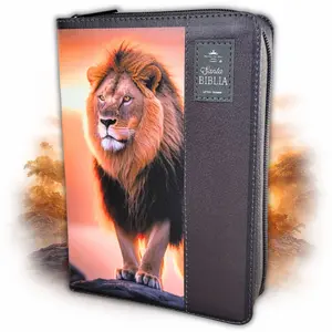 Biblia con Cierre Portatil Letra Grande 12 puntos RV1960 imit piel negro con indice - El Leon de la tribu de Juda