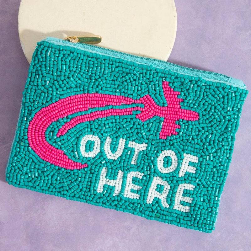 Out Of Here Airplane Seed Beaded Coin Purse