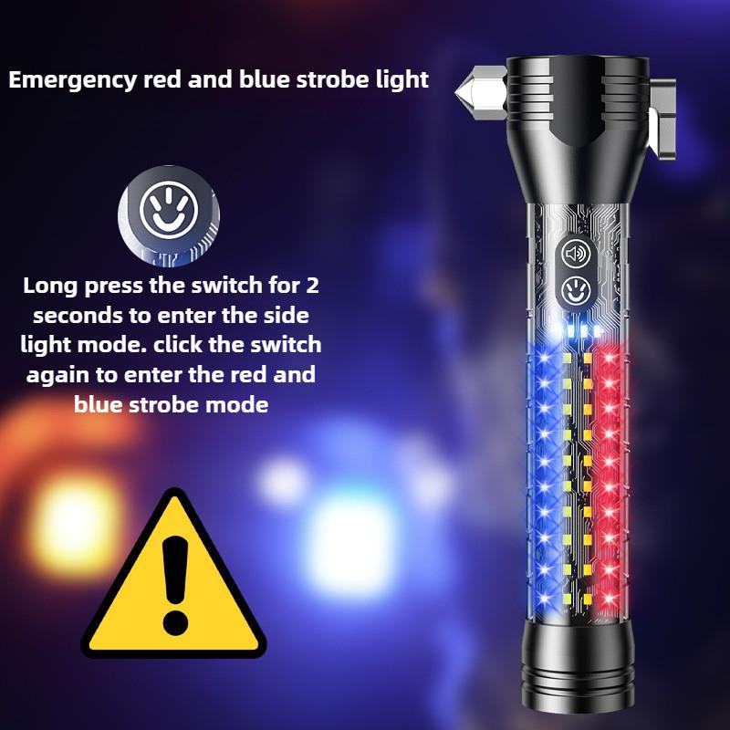 Rechargeable Tactical Flashlight - Solar Powered LED with Glass Breaker & Seatbelt Cutter | Waterproof & 380LM for Camping, Emergencies & Outdoor Survival