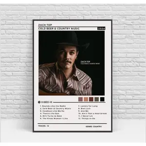 [Sale up to 30%] + [FREE SHIP] + [NO FRAME] Zach Top Cold Beer & Country Music Album Poster