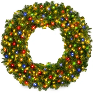 Best Choice Products Artificial Pre-Lit Fir Christmas Wreath Decoration w/ Multicolor Lights, Tips Best Choice Products Artificial Pre-Lit Fir Christmas Wreath Decoration w/ Multicolor Lights, Tips