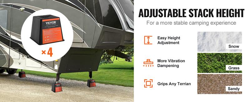 VEVOR Trailer Jack Block,  6000 lbs Capacity per RV Leveling Block, High-quality Polypropylene RV Camper Stabilizer Blocks, RV Travel Accessories Use for Any Tongue Jack, Post, Foot, 5th Wheels, 4-Pack