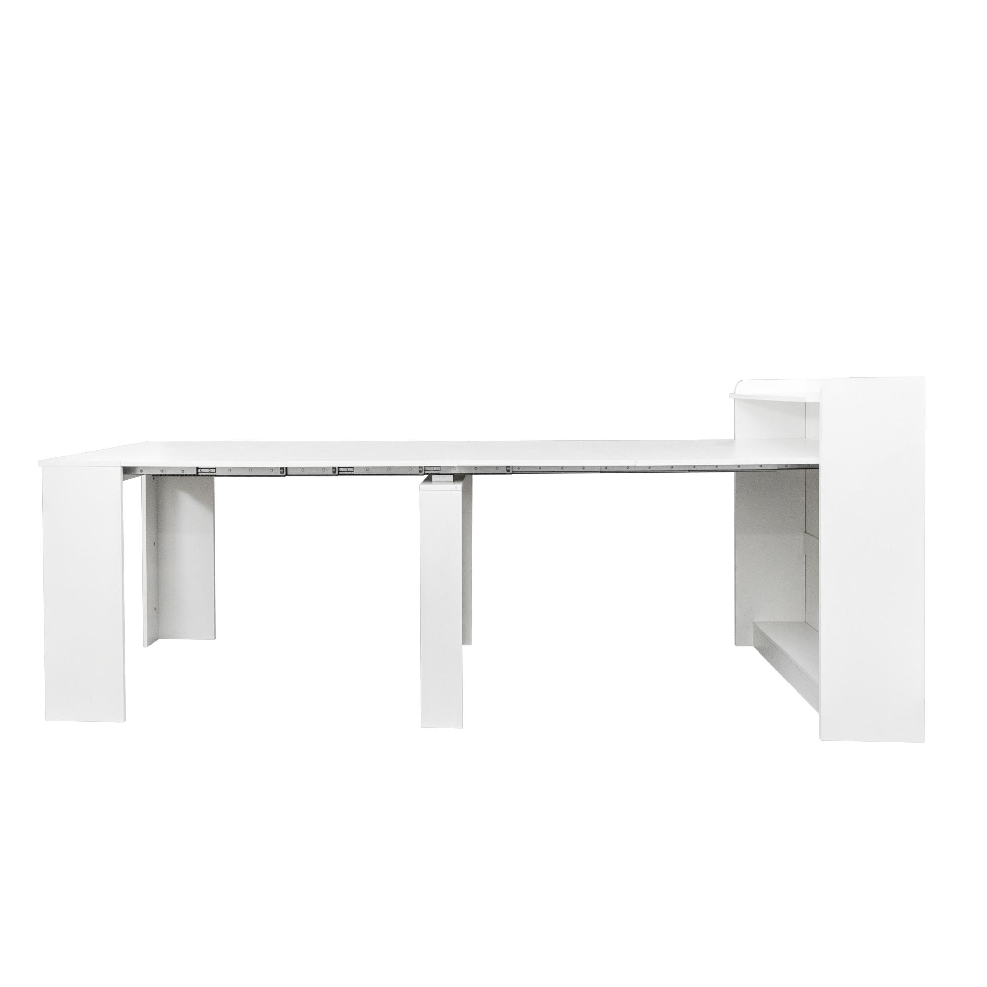 Transformer Dining Table, Extendable Dining Table with Storage Cabinet, Space Saving Expandable Table for Small Apartment Kitchen Dining Room, White Modern Design