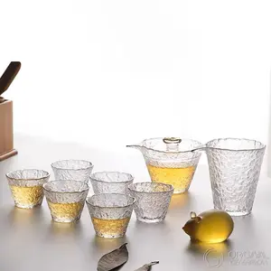 Ice Glass 6pcs Tea Cup Set With Glass Cup Glass Pitcher