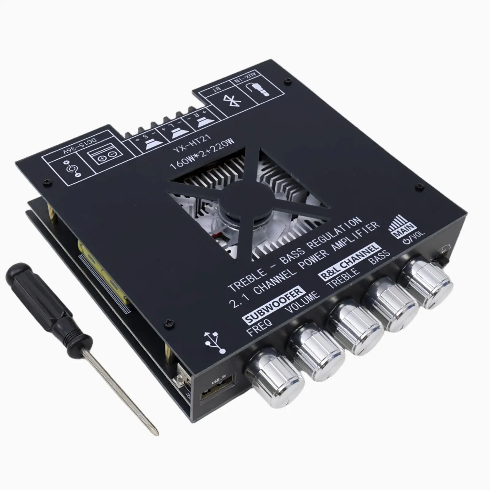 YX-HT21 Bluetooth Amplifier Board 160W×2+220W Subwoofer 2.1 Channel Audio Amplifier Bluetooth Module with Treble and Bass Control,AUX/Bluetooth/USB Inputs for Passive Speakers, Protection, Stereo Subwoofer Amplifier