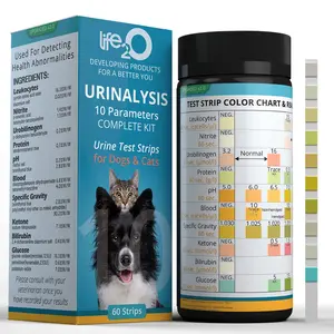 10-Parameter Cat & Dog Urine Test Strips 60ct, Cat & Dog UTI Test Kit, Diabetes Testing for Diabetic Pets, Urinalysis Reagent Strips