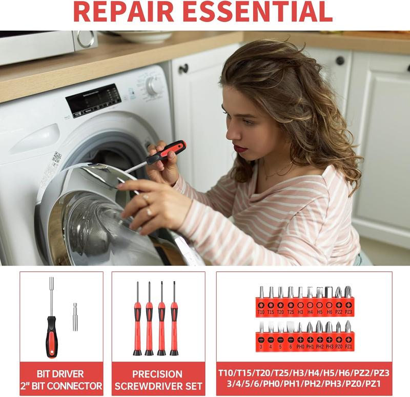 39-Piece Red Household Tool Kit, All-in-One Basic Home Repair & DIY Tool Set with Portable Plastic Toolbox, Essential Tools for College Students, Renters & Homeowners