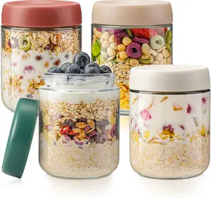 Overnight Oats Containers with Lids,16oz Glass Jars with Lids - Set Of 4, Practical Oatmeal Container to Go, Chia Seed Pudding Jars, Baby Food Containers Bottles Milk