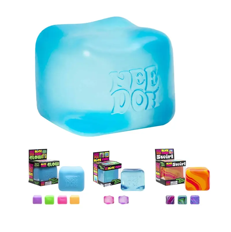 NeeDoh Nice Cube – Sensory Fidget Toy with Super Solid Squish, Stretchable Stress Relief, One Random Color