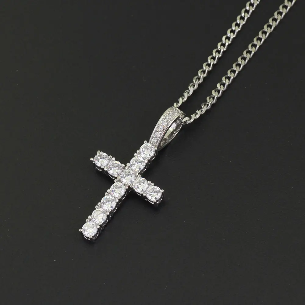 Silver cross+dense chain 60cm