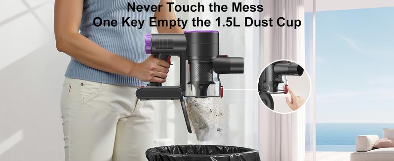 PRASKY Cordless Vacuum Cleaner – 46KPA Powerful Suction, LED Touchscreen, Self-Standing, 8-in-1 Lightweight Stick Vacuum for Pet Hair, Carpet,Car & Hard Floor, Up to 50 Mins Runtime with Removable Battery Multifunctional Durable