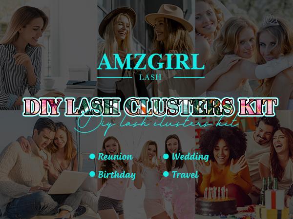 AMZGIRL LASH Tulip 168Pcs  Waterproof DIY Individual Lashes Clusters Kit with Long-lasting Lash Bond Seal | Tweezers | Remover |  D curl 10-18mm |Beginners Friendly | Fluffy | Must-have Cosmetic | Lightweight | Makeup Eyelash Glue Extension Eyelash Falsie