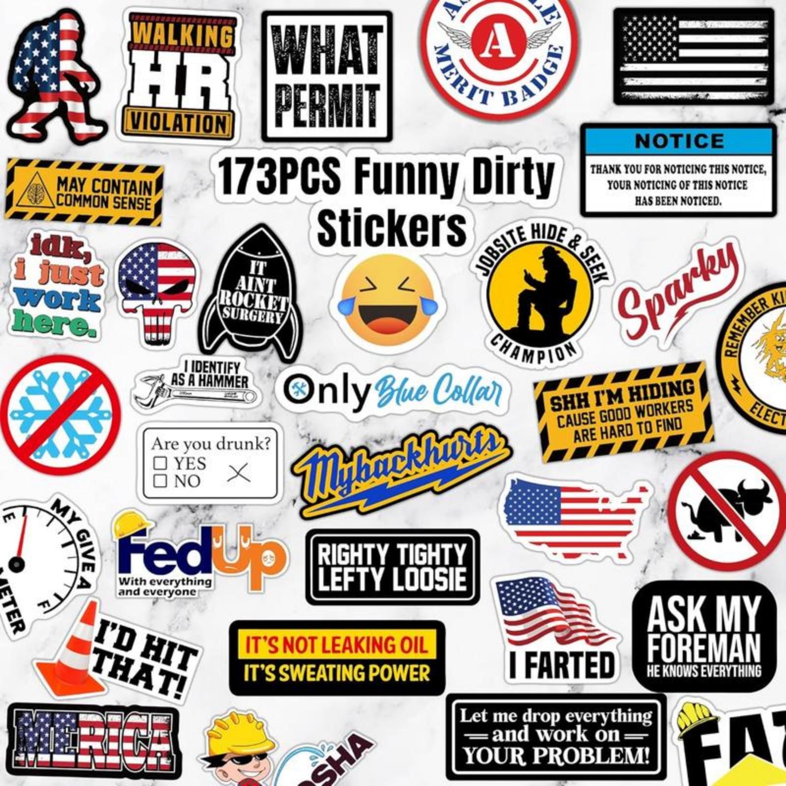 150 Pcs Funny Hard Hat Stickers for Adults,Tool Box,Helmet,Blue Collar Stickers,Prank Meme Vinyl Waterproof Decal for Mechanics,Electricians,Union,Military,Construction 150 Pcs Funny Hard Hat Stickers for Adults,Tool Box,Helmet,Blue Collar Stickers,Prank Meme Vinyl Waterproof Decal for Mechanics,Electricians,Union,Military,Construction