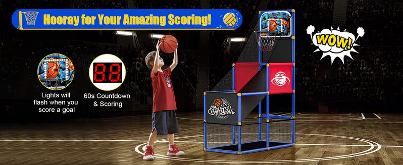 CuLiDing Kids Arcade Basketball Hoop with 4 Balls,Indoor Outdoor Single Shot Game for Toddlers Carnival Sports Toys Gifts for Kids Boys Girls Ages 3-8 Ideal for Competition