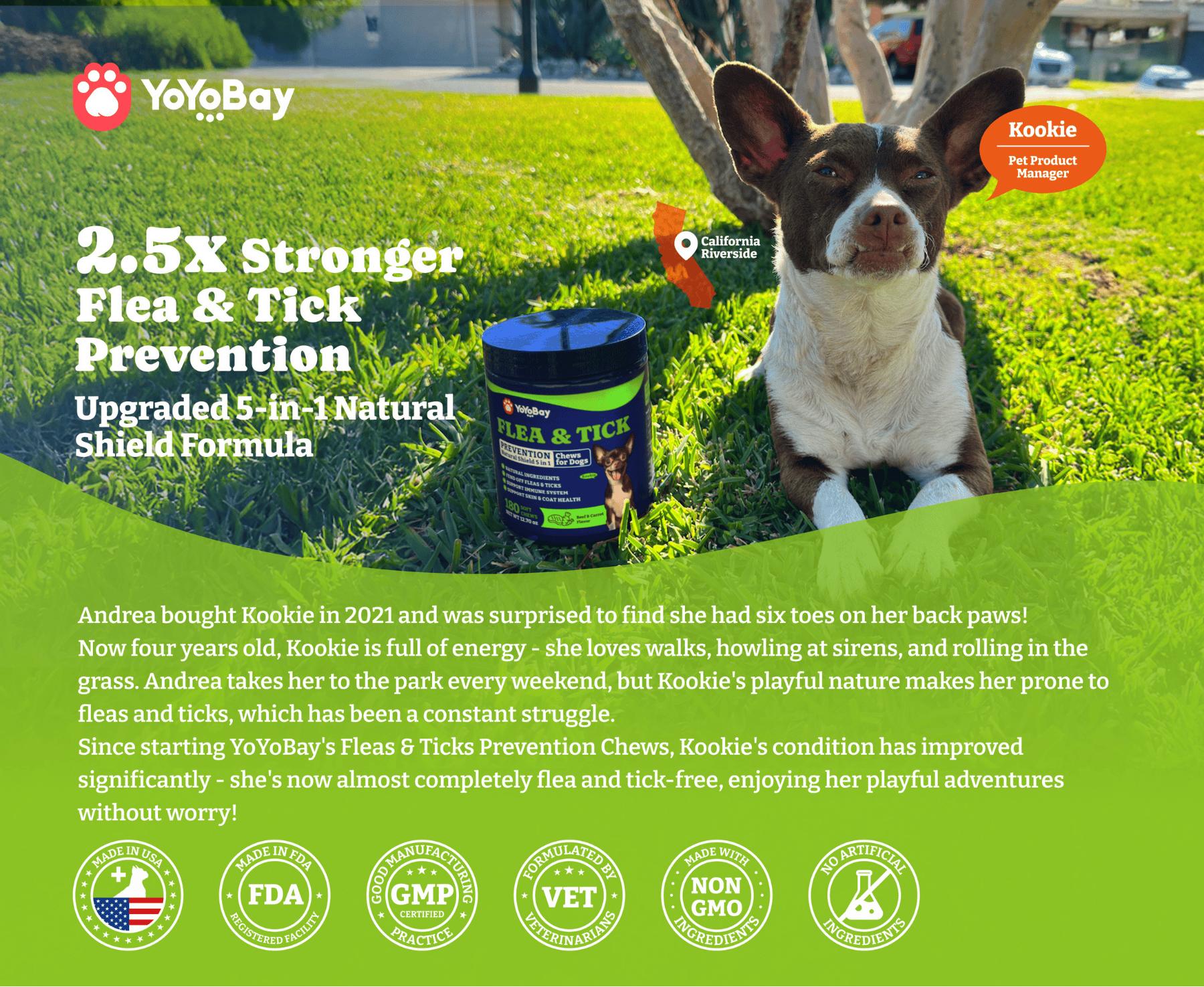 Flea & Tick Prevention for Dogs Chewables, YoYoBay Natural Dog Fleas and Ticks Control Supplement, Dogs Supplement, Natural Shield 5-in-1 Protection, Beef & Carrot Flavor, 180 Soft Chews Flea & Tick Prevention for Dogs Chewables, YoYoBay Natural Dog Fleas and Ticks Control Supplement, Dogs Supplement, Natural Shield 5-in-1 Protection, Beef & Carrot Flavor, 180 Soft Chews