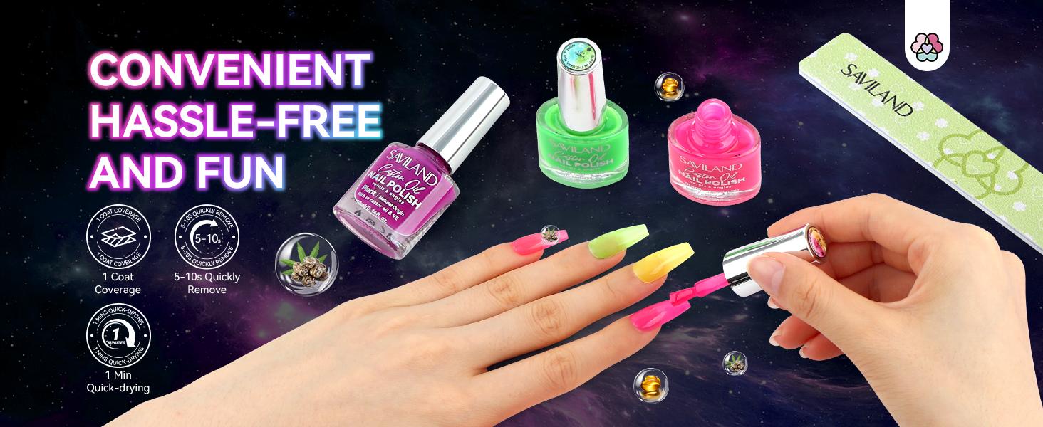 SAVILAND Glow-in-the-Dark Nail Polish Set: 12 Luminous Neon Vegan Shades Base & Top Coat Quick-Dry Formula Perfect for Salon Home DIY & Nail Art(All kits include a base coat and top coat for nail polish)