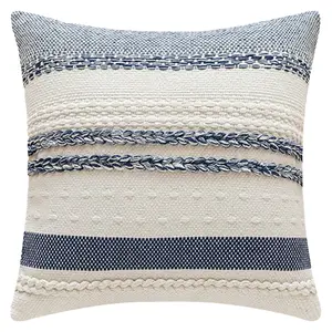 REGALWOVEN Striped Decorative Throw Pillow Covers Pack of 1 for Couch Bed Sofa Home Decor Soft Cushion Pillow Cases 18 x 18 Inch Navy Blue
