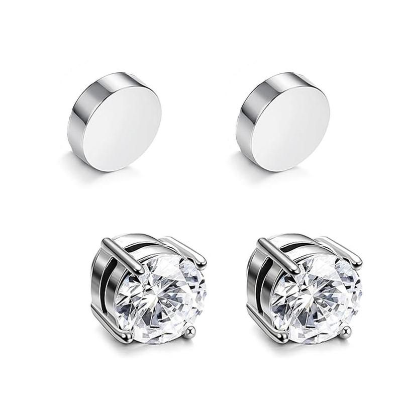 [ Stainless Steel Magnetic Stud Earrings ] No-Piercing Clip on Earrings 6 / 8MM Silver Brick Magnet Earring Simple and Fashionable Earcuff