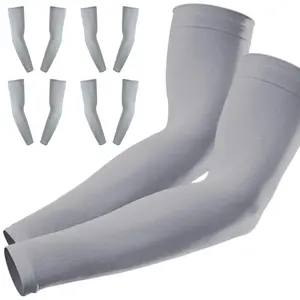 10pcs/5 Pair Arm Sleeves for Men Women Teenager Gray, Sun Sleeves UV Protection, Compression Arm Sleeves Cover For Working Basketball Golf Sports