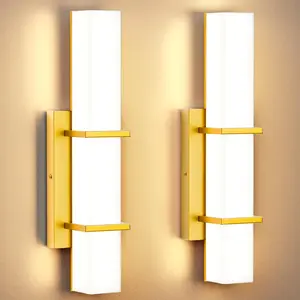Modern Gold Square Wall Sconce Set of 2, Minimalist LED Wall-Mounted Light with Acrylic Shade for Bathroom Vanity, Living Room, Hallway, or Bedroom Decor