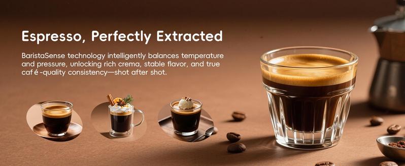 ecozy  4-in-1 Espresso Machine, Drip Coffee, Cold Brew and Over lce Machine with Touch Screen, Milk Frother Steam Wand, Stainless Steel, Coffee Maker for Cappuccinos, Lattes, Americanos