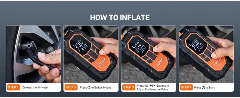 AstroAI S8 Air Nano Jump Starter with Air Compressor, 1500A Peak Car Battery Jump Starter Portable (6.0 Gas/3.0L Diesel) with 150PSI Auto-Shutoff Tire Inflator, 12V Battery Charger Booster(Orange)