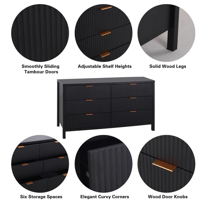 Giratree 6 9 Drawer Dresser Cabinet, Long Nightstand with Drawers and Storage Cabinet, Boho Solid Wood Dresser TV Stand, Mid Century Modern Nightstand with 6 Drawer Dresser for Bedroom Closet