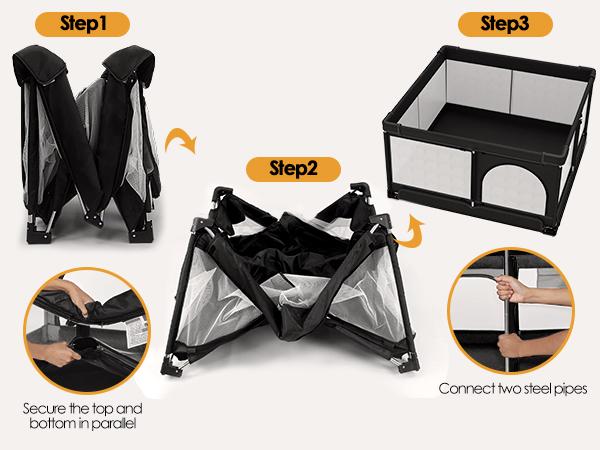 Foldable Baby Playpen, Extra Large Collapsible Play Yard for Babies & Toddlers, Portable Travel Playpen with Gate, Safe Indoor & Outdoor Activity Center (51"×51" Gray)