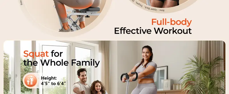 Product Introduction of Flybird Squat Fitness Machine , Ride & Rowing Motion for Glutes, Thighs, Abs, and Leg Strength Training at Home, Foldable Core Trainer with 4 Resistance Levels,Whole Body Workout Machine with 330lbs Capacity 3