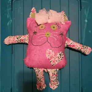 The Original SkrapKatz, 15" Decorative Ragdoll Handmade Using Eco-Friendly Upcycled Materials, Stuffed With Plastic Shopping Bags To Eliminate Waste, Perfect Gift For All Ages.