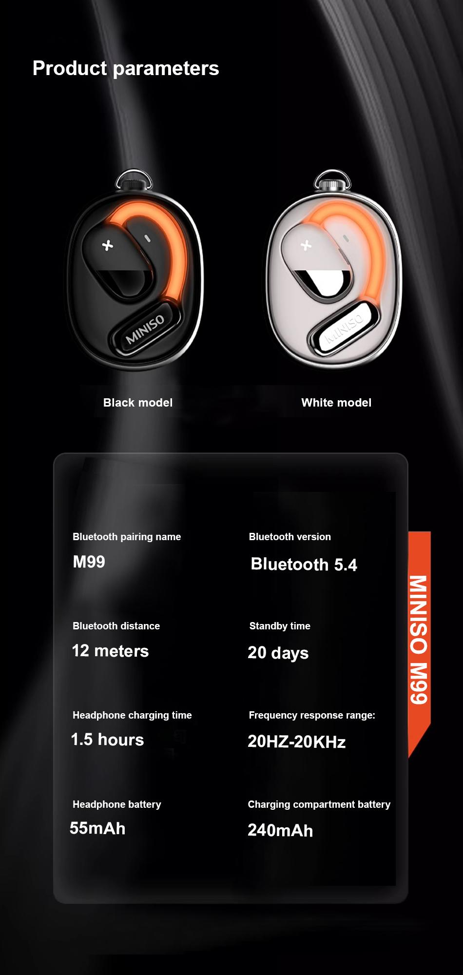 MINISO Open Wireless Earbuds Bluetooth, Headphones Stereo,Built-in Mic Headset,headphones Stereo,30H Long Playtime,High-quality Sound Earbuds,Suitable,For Gym Running Workout