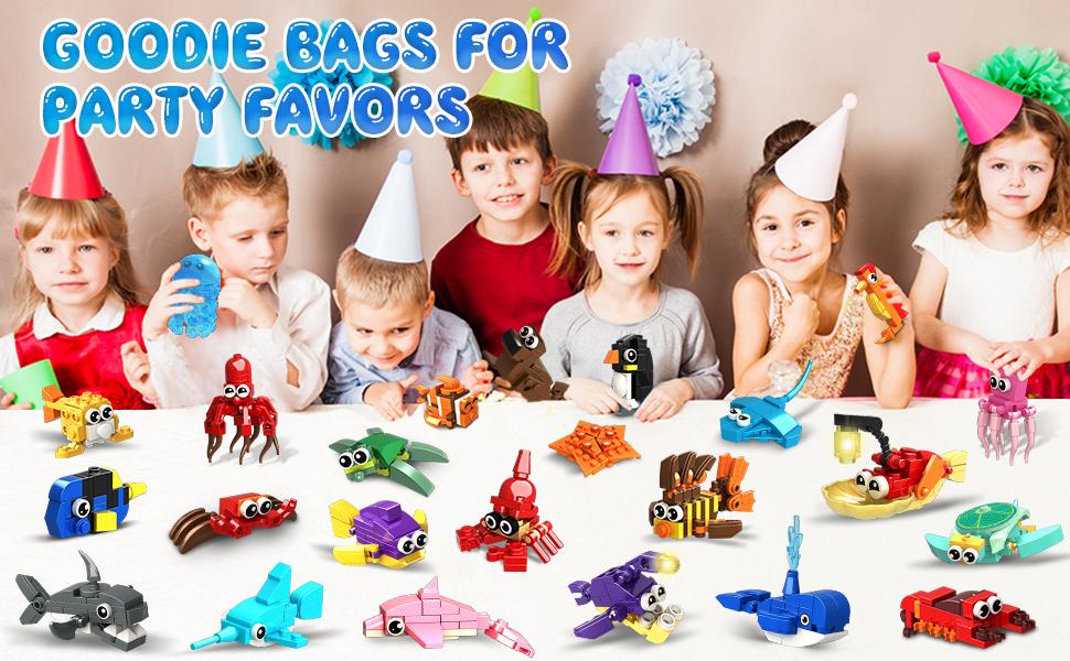 HOGOKIDS 24 Pack Valentines Party Favors for Kids Building Set - 629PCS Mini Marine Animals Blocks Toy for Valentines Day Goodie Bag Stuffers Classroom Prizes Gifts fo Kids Boy Girl Student Ages 6-12