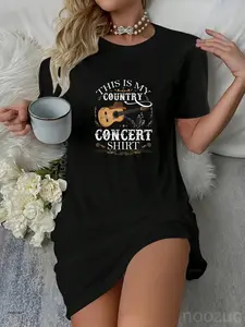 Country Music Graphic Dress& Guitar Gifts Vintage Country Music Country Concert Casual Dress