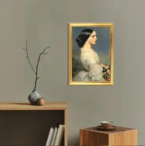 Gold-plated plastic-steel picture frame with synthetic fiber canvas and pine inner frame, featuring polystyrene PS decorative trim for interior design.