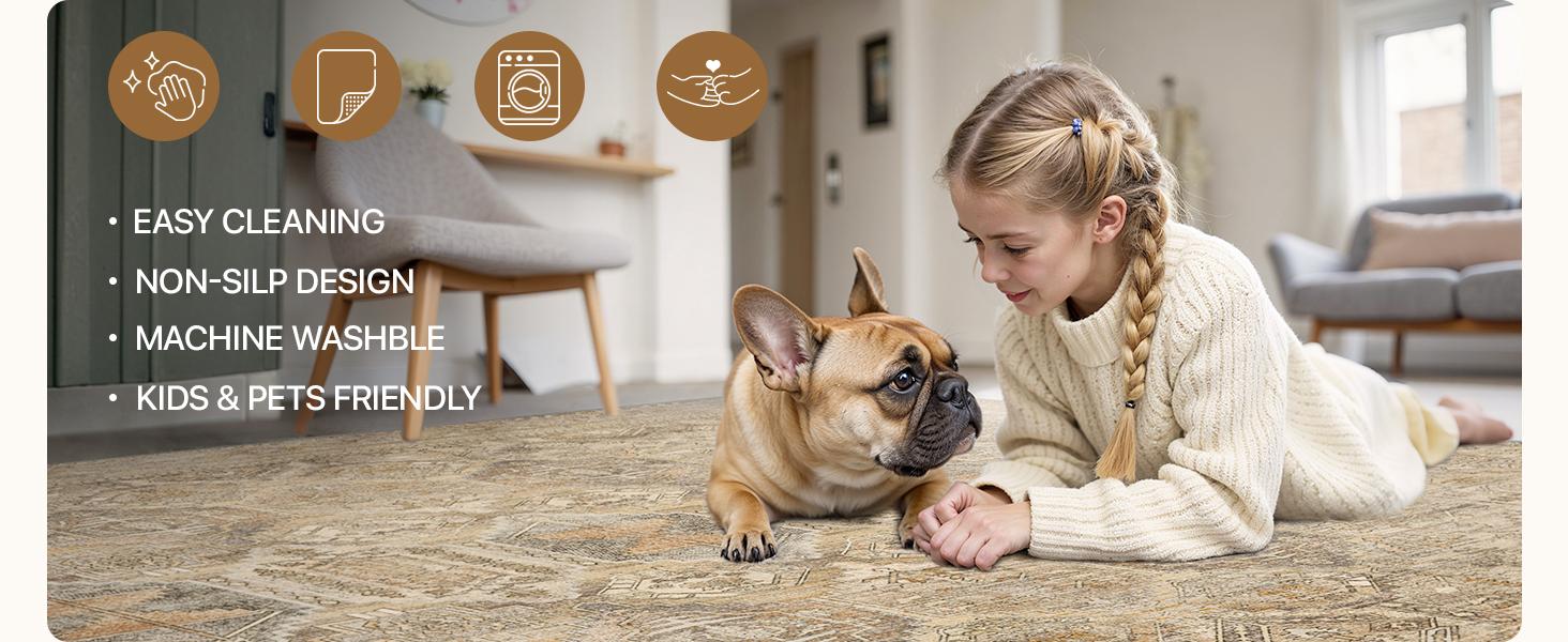 GENIMO Area Rugs, Ultra-Thin Foldable Low Pile Machine Washable Rug, Lightweight Machine Washable Rugs for Living Room Bedroom