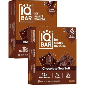 IQBAR Plant Protein Bars - Focus, Energy, Meal Replacement, Chocolate Sea Salt - 24 Count