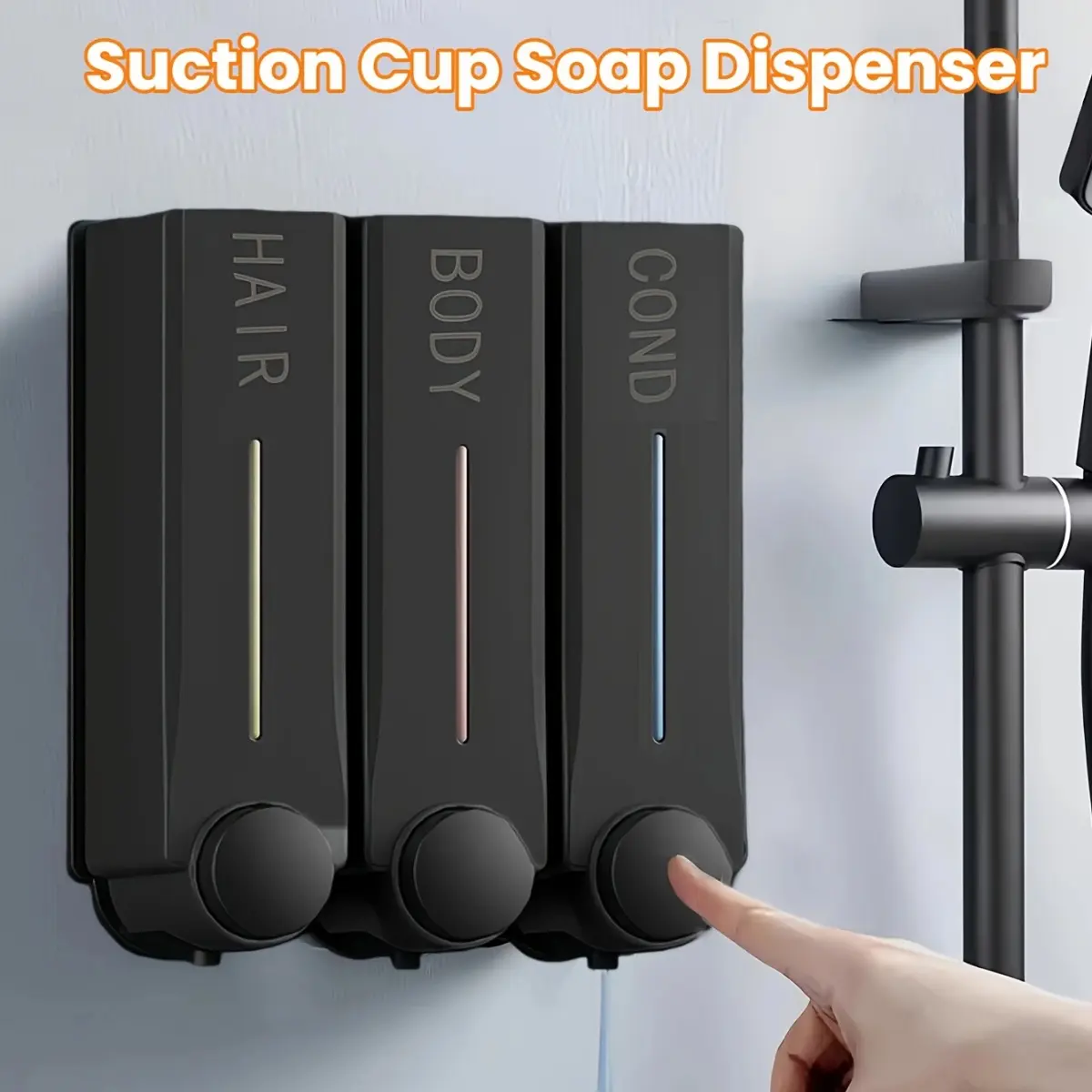 Bathroom Restroom Wall Mounted 3 in 1 Shampoo Dispenser, Shampoo Conditioner Body Wash Pump Organizer, No-Drill Leakproof Shower Liquid Soap Dispenser, Refillable for Home Hotel Use