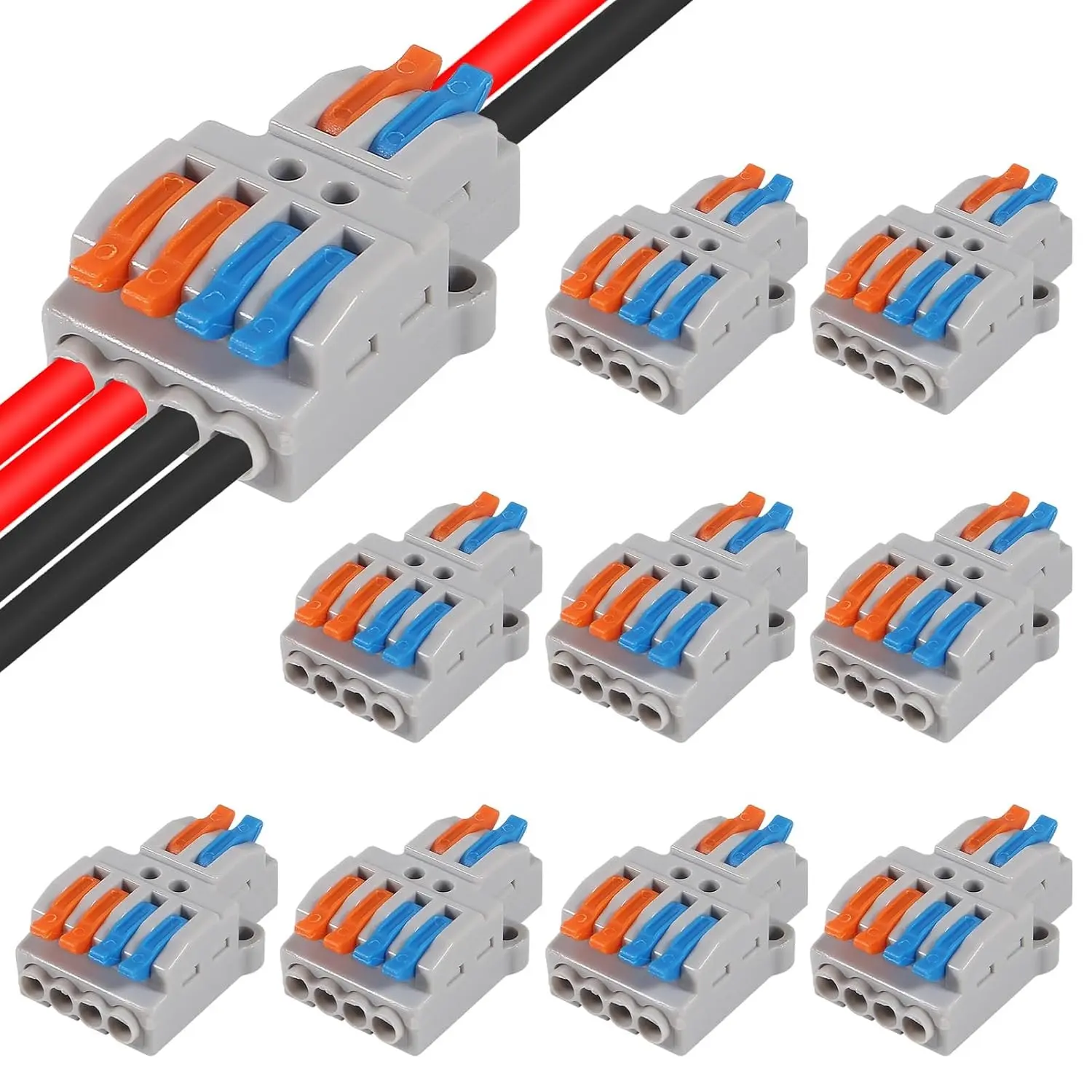 10 Pcs Lever Wire Connectors Quick Wiring Cable Connector Push-in Conductor Terminal Block (2 in 4 Out)