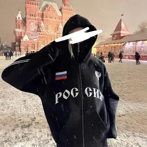Russia Hot Sale Vintage Double Zip Hoodies Y2K Clothes Men Hip Hop Lettering Graphic Oversized Hoodies Sweatshirts Casual Jacket Menswear Tops