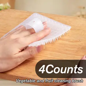 4 Counts Vegetable Brush, Thick soft bristles clean deeply, Removes dirt and mud effectively