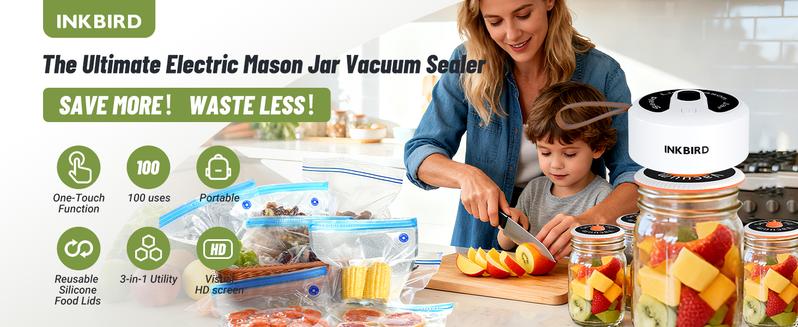 INKBIRD Compact Vacuum Sealer Handheld Portable with 60Kpa Suction Includes 4 Mason Jar Lids 2 Food Bags & 2 Wine Stoppers Rechargeable Design-TikTokShopHolidayHaul