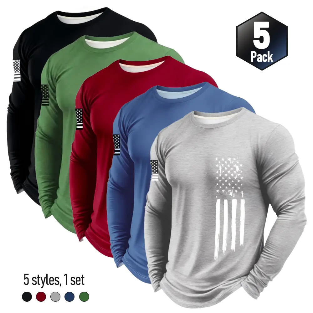 PatriotApparel Men's Long Sleeve Athletic Apparel Shirt - 5-Piece Lightweight Plain Lining, UV Protective, Quick-Drying, Breathable, Vintage Logo, Male Clothing for Biking, Gym Sports & Daily Casual (Spring & Autumn), Breathable Activewear