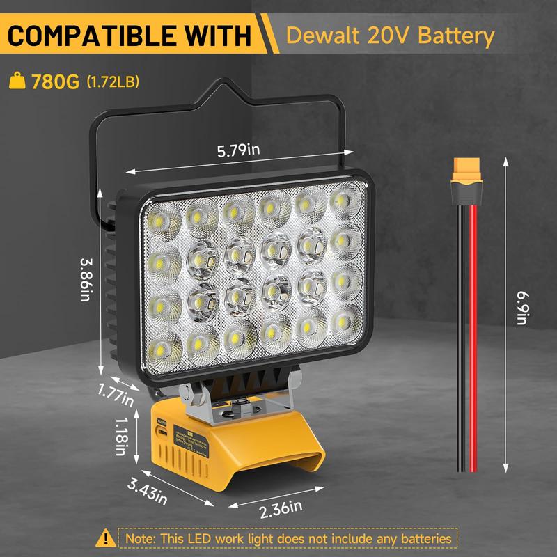 Azocek New Upgrade LED Work Light Compatible with Dewalt 20V Battery, 72W 7200LM Flashlight, 20V Battery Cordless Work Light with Low Voltage Protection & Dual USB & Type-C Charging Port