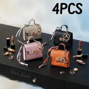4PCS MiniBag Coins + Keys + Earbuds + Cards PU Leather Waterproof & Dustproof Hanging Design Holiday Gifts for Students, Kids, Besties & Wives Present Cute Ins-Style for Daily Use Perfect for Work, Traveling Attaches to Backpacks or Belts