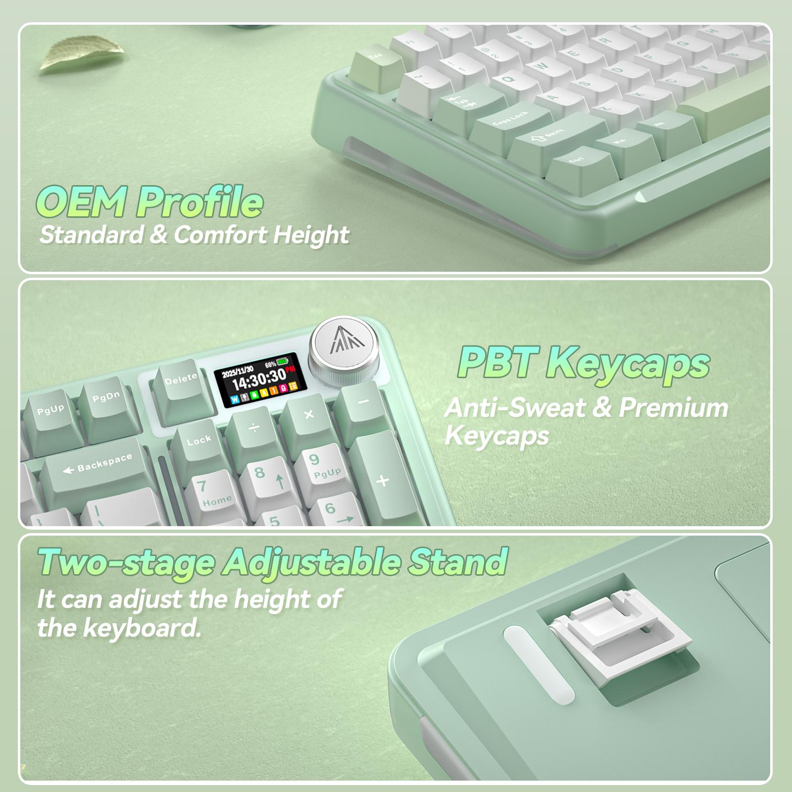 Solakaka A99 Pro Custom Wireless Mechanical Keyboard,  Hot-Swappable, LCD Screen & Control Knob, Tri-Mode BT/2.4G/USB-C, RGB Backlit