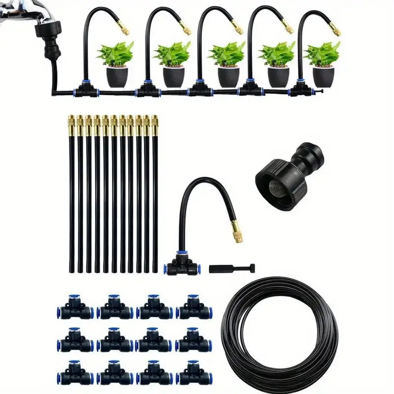 Drip Irrigation Kit, Automatic Watering System with Rotating Brass Spray Head, Garden Sprinkling Tool Set for Balcony, Rainforest, and Garden, Automatic Irrigation Equipment, Garden Hose Watering, Watering Sprinkler System