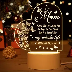 Mom Acrylic Night Light - Heart-Shaped Butterfly Engraved Lamp for Mom, Mother's Day Gift, Birthday Gift from Daughter/Son, Bedroom Decor, USB Powered Acrylic Light with "I Know You've Loved Me As Long As I've Lived" Quote lawn surprise small mini book