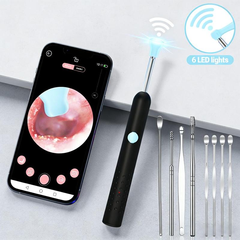 Ear Wax Removal Tool with Phone-Connected HD Camera 6 LED Lights Washable Silicone Heads & Stainless Steel Accessories for Safe Ear Care camera  hd  1080p