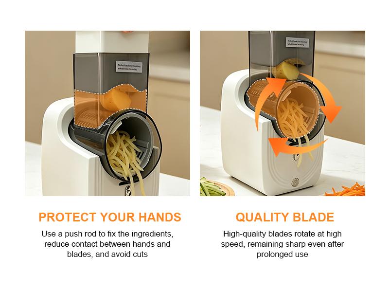 3-in-1 Electric Vegetable Slicer, Fast Kitchen Chopper & Shredder with 3 Blades for Slicing, Shredding & Grinding, Safe Hands-Free Operation
